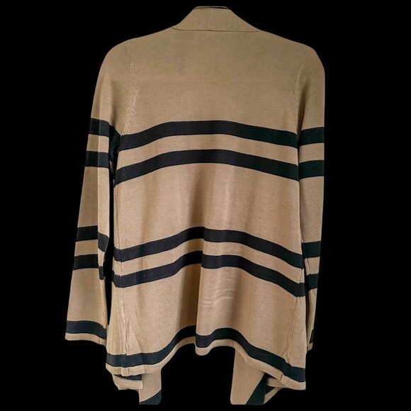 NWT Knit Taupe & Black Striped Long Sleeve Open Front Relaxed Cardigan Sweater S - Picture 6 of 6